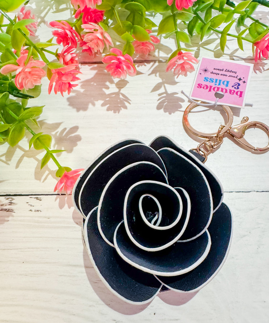 In Bloom Black Rose Keychain Clip