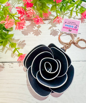 In Bloom Black Rose Keychain Clip