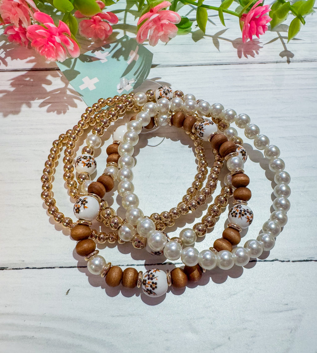 Boho Bliss Pearl Accent Bracelet Stack