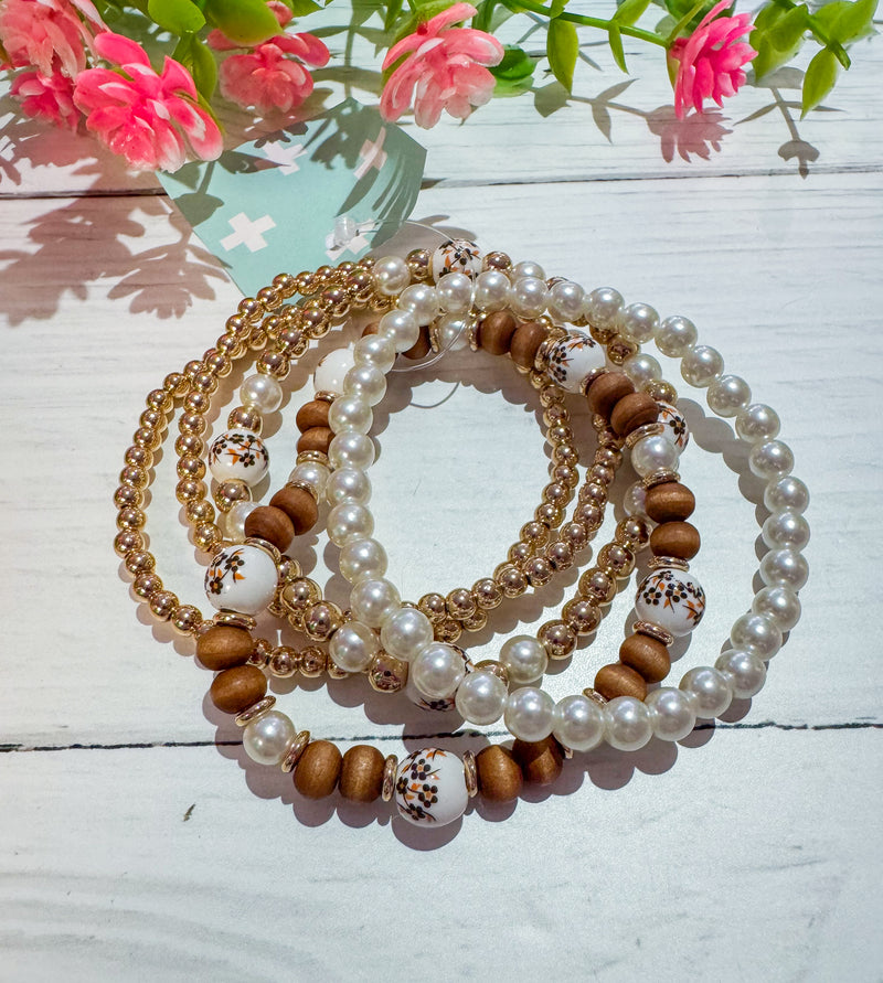 Boho Bliss Pearl Accent Bracelet Stack