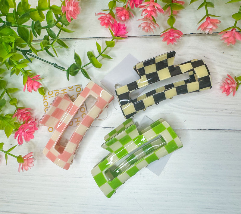 Retro Vibes Checkered Hair Claw Clip