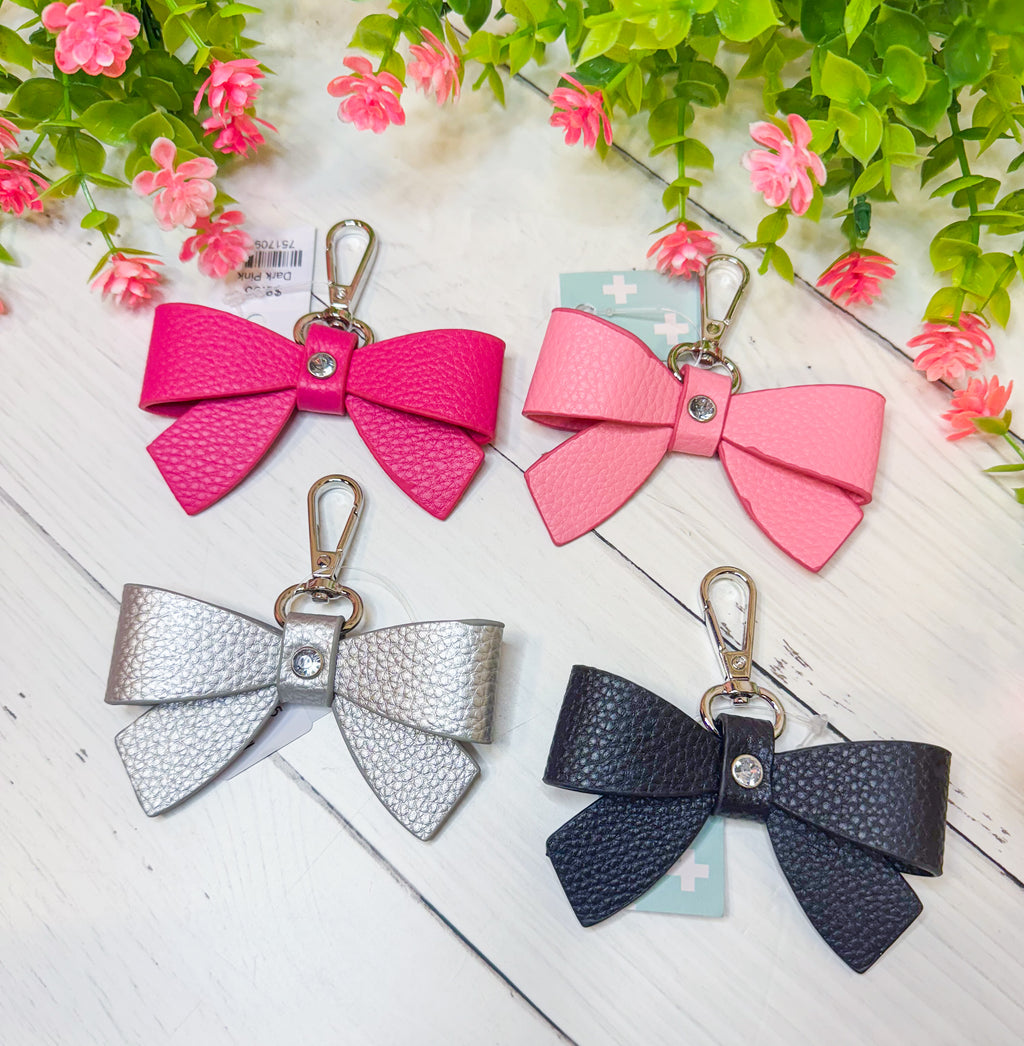 Beautiful Bling Faux Leather Bow Keychain