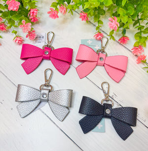Beautiful Bling Faux Leather Bow Keychain