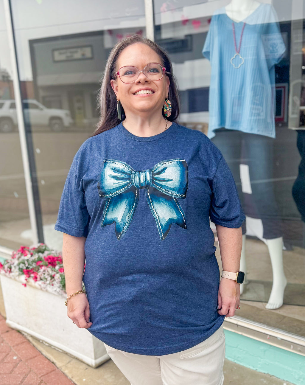 Denim Dreams Bow Navy Tultex Tee