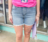 Kendall - Tummy Control Light Wash HW Frayed Hem Judy Blue Shorts
