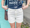 Demi - White HW Double Roll Cuff Judy Blue Shorts
