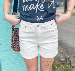 Demi - White HW Double Roll Cuff Judy Blue Shorts