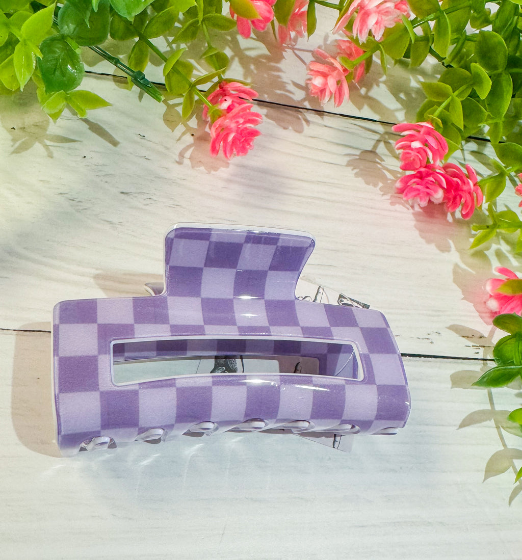 Lavender Check Hair Claw Clip