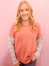 Take A Chance - Pink - Contrast Striped Long Sleeve Top