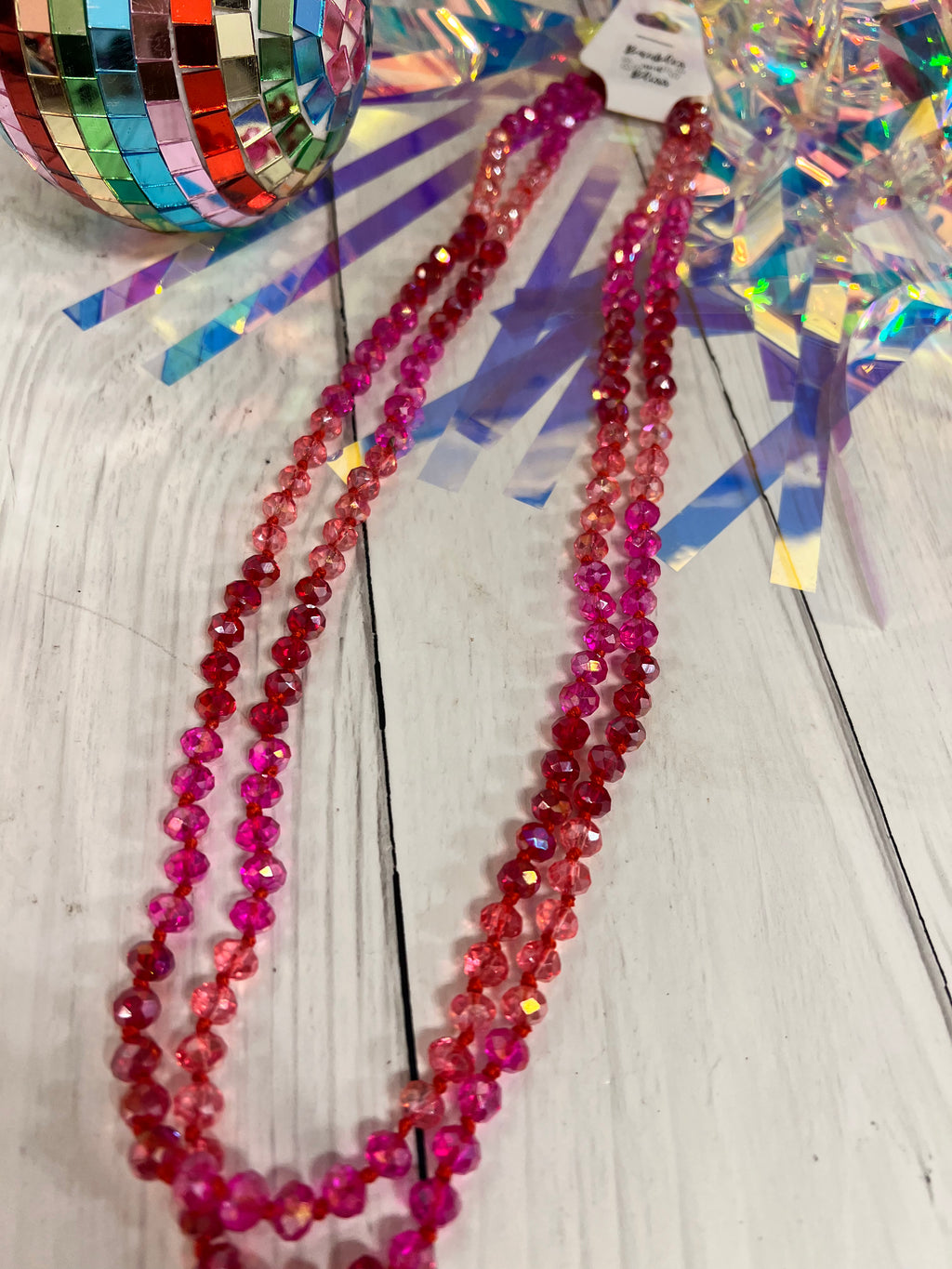 Merry Red Hot Pink & Light Pink - Beaded Necklace 60"