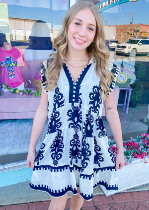Going Places Black & Cream Tapestry Print Dress