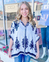 Take the Journey Black & White Tapestry Print Button Down Top