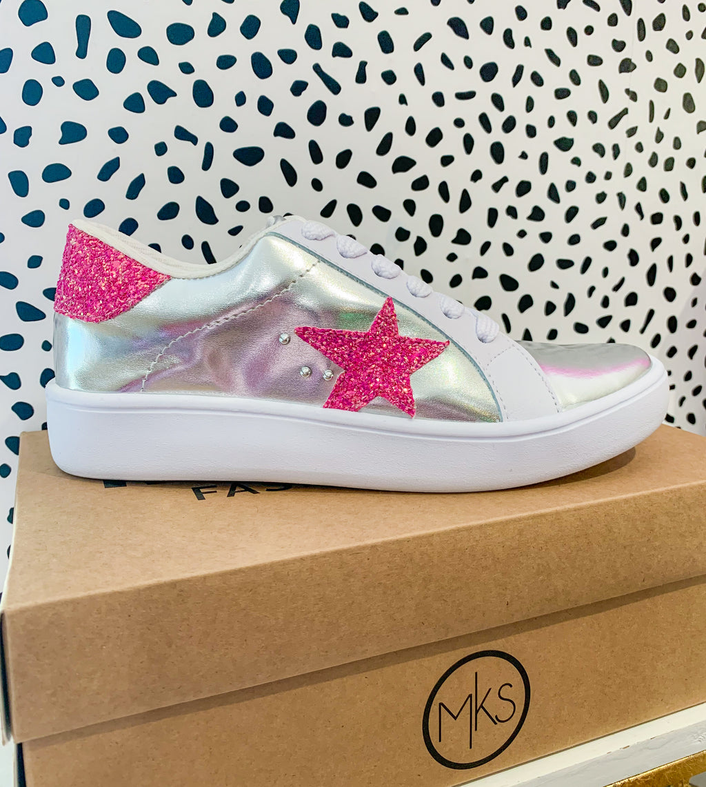 Caught You Staring Silver Pink Star Accent Shoes