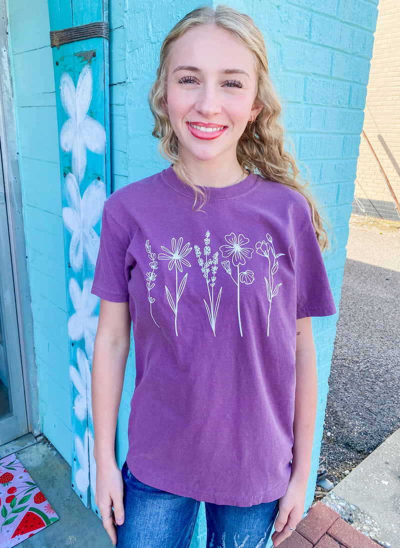 Wildflowers Minimalist Berry Comfort Colors Tee