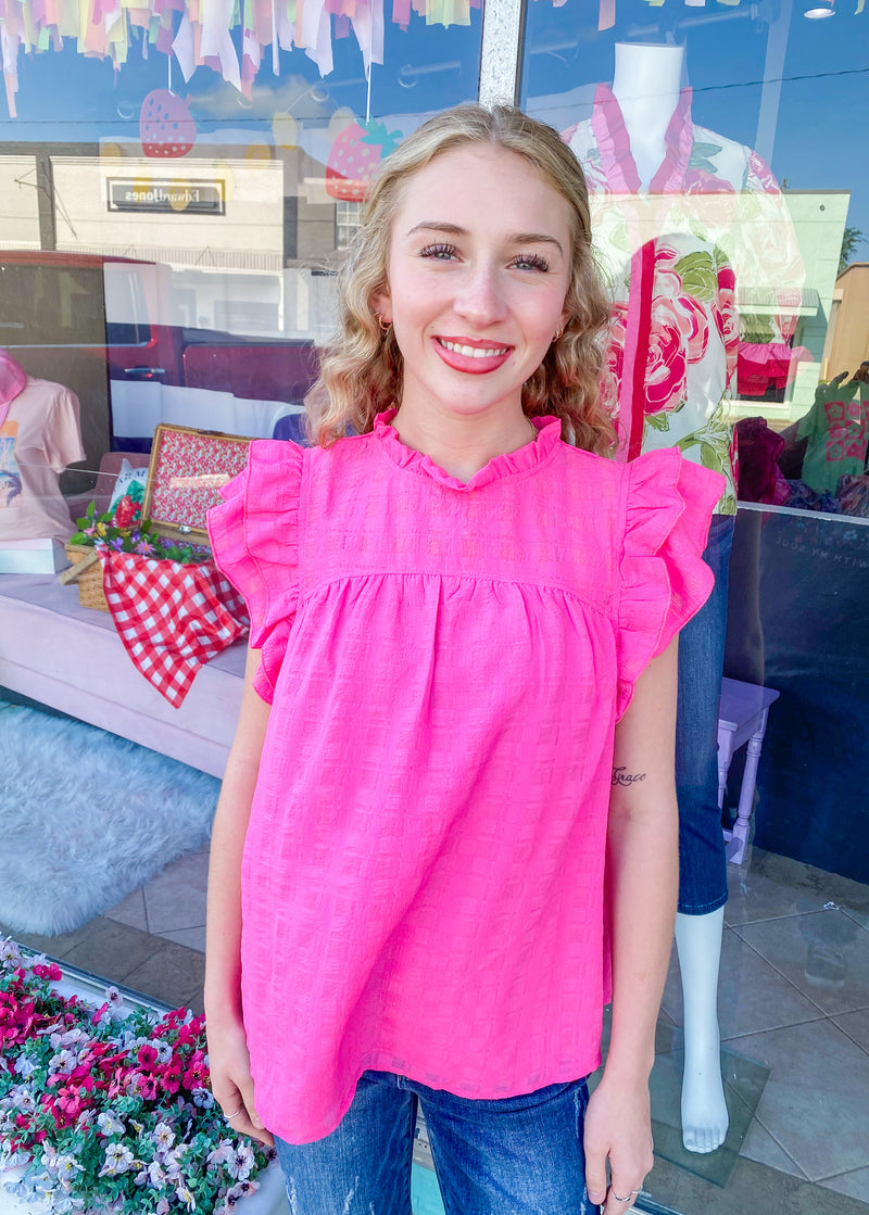 Flirty & Fun Hot Pink Ruffle Sleeve Top