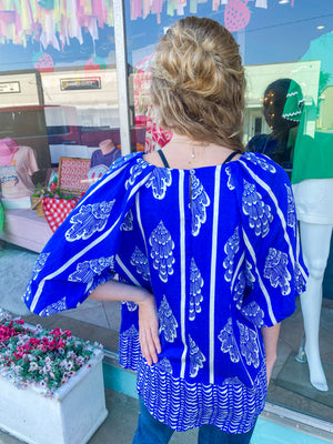 Coastal Getaway Cobalt Blue Puff Sleeve Top
