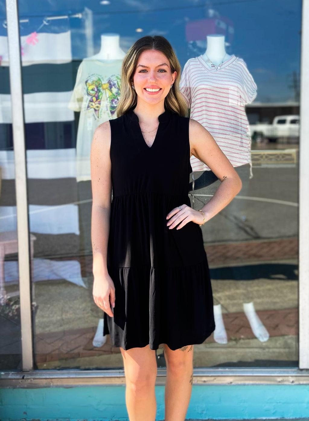 All Occasions Black Tiered Tank Dress
