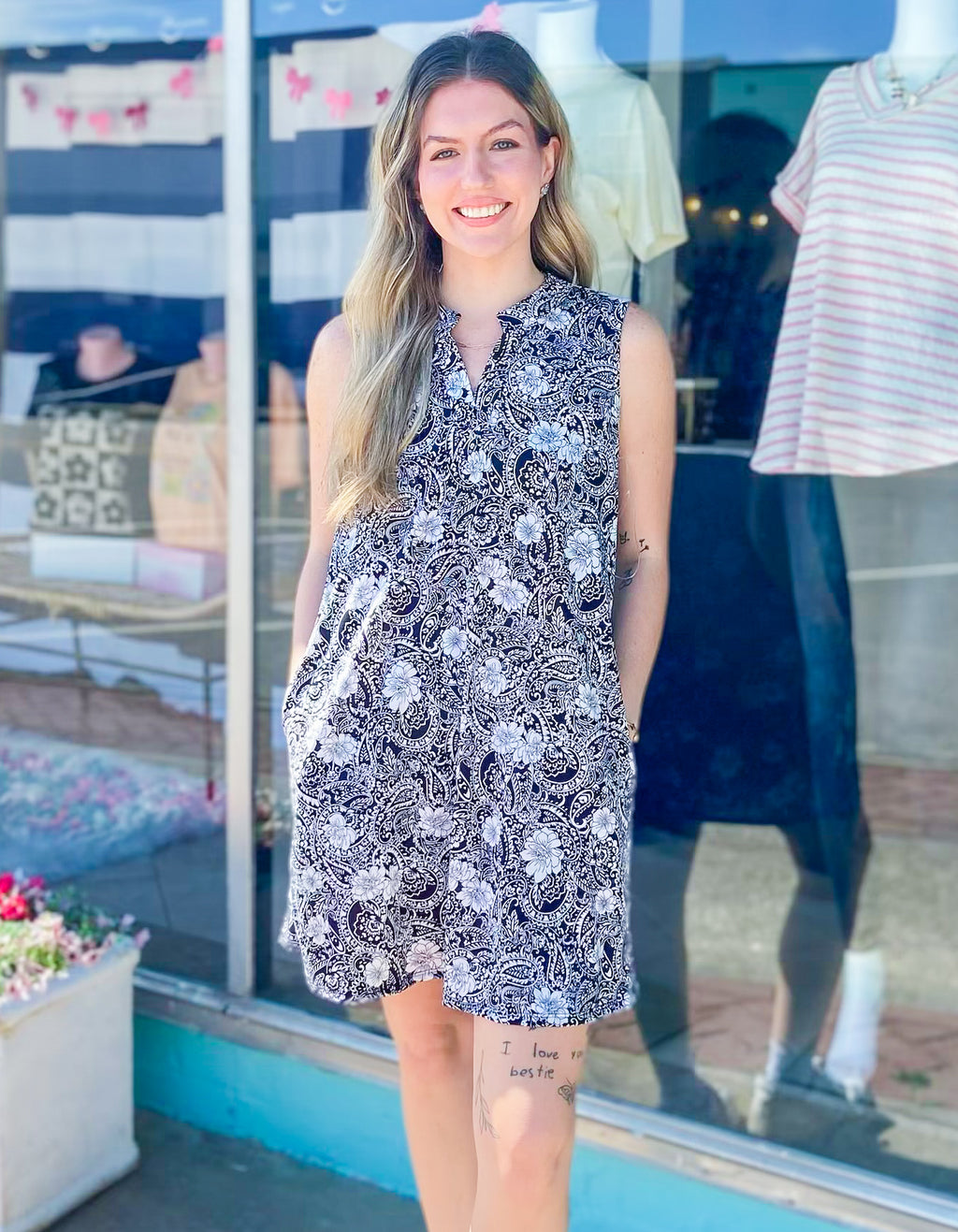 Take Me Away Black & White Floral Tank Dress