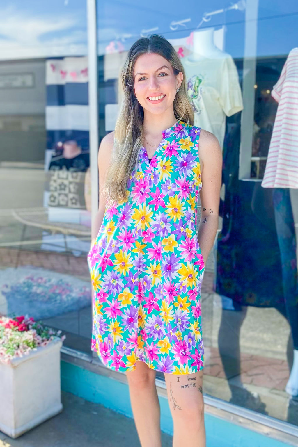 Brighten Up The Room Floral Emerald Tank Dress