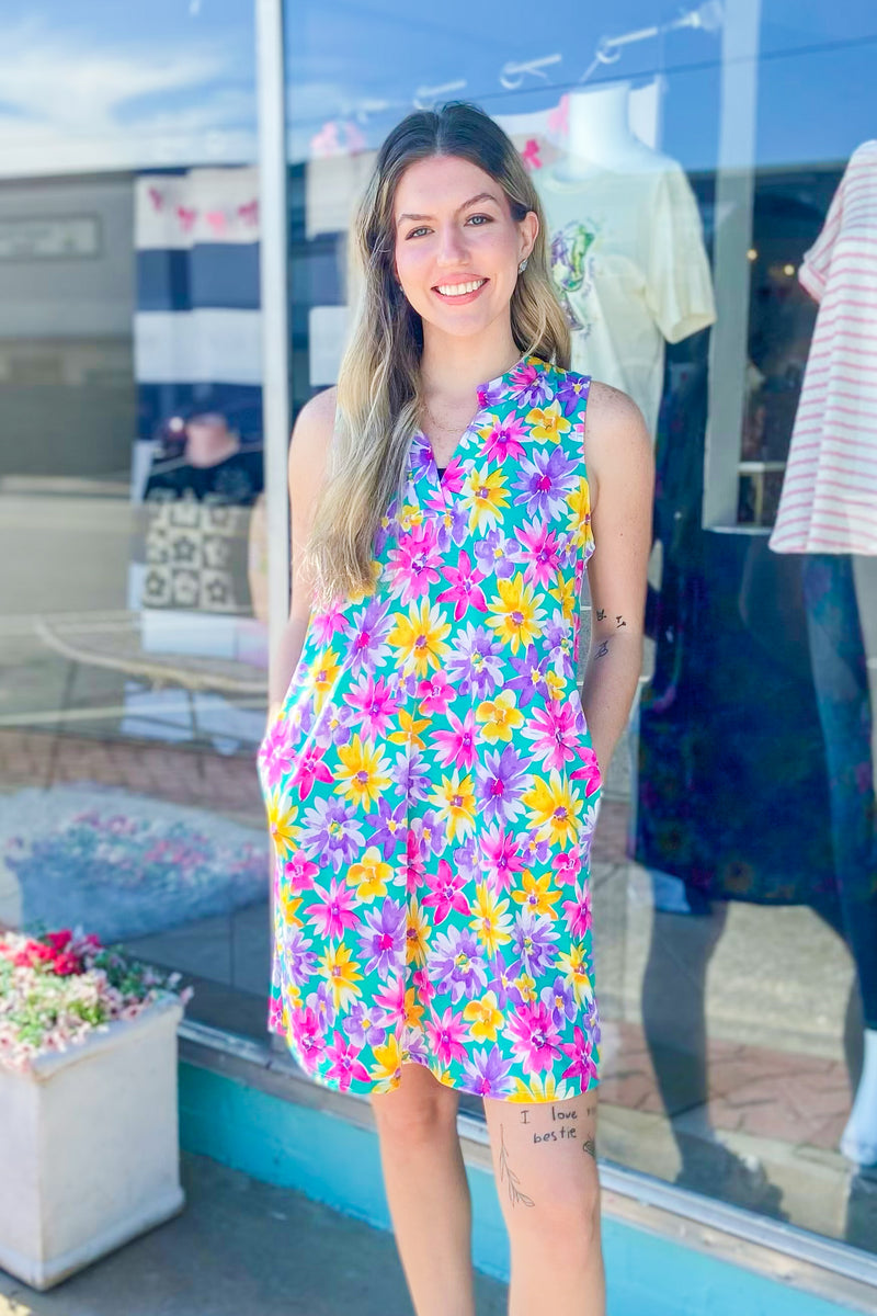 Brighten Up The Room Floral Emerald Tank Dress
