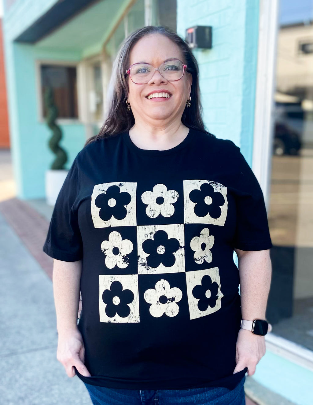 Retro Blossom Checkered Bella Canvas Tee