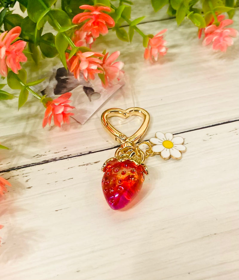 Sweet Strawberry Heart Clip Purse Charm Keychain