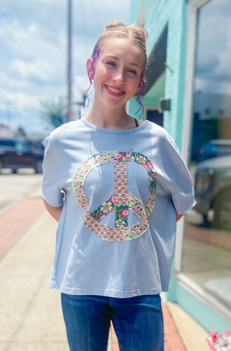 Peace of Mind Patchwork Peace Sign Oversized Top