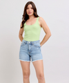 Kendall - Tummy Control Light Wash HW Frayed Hem Judy Blue Shorts
