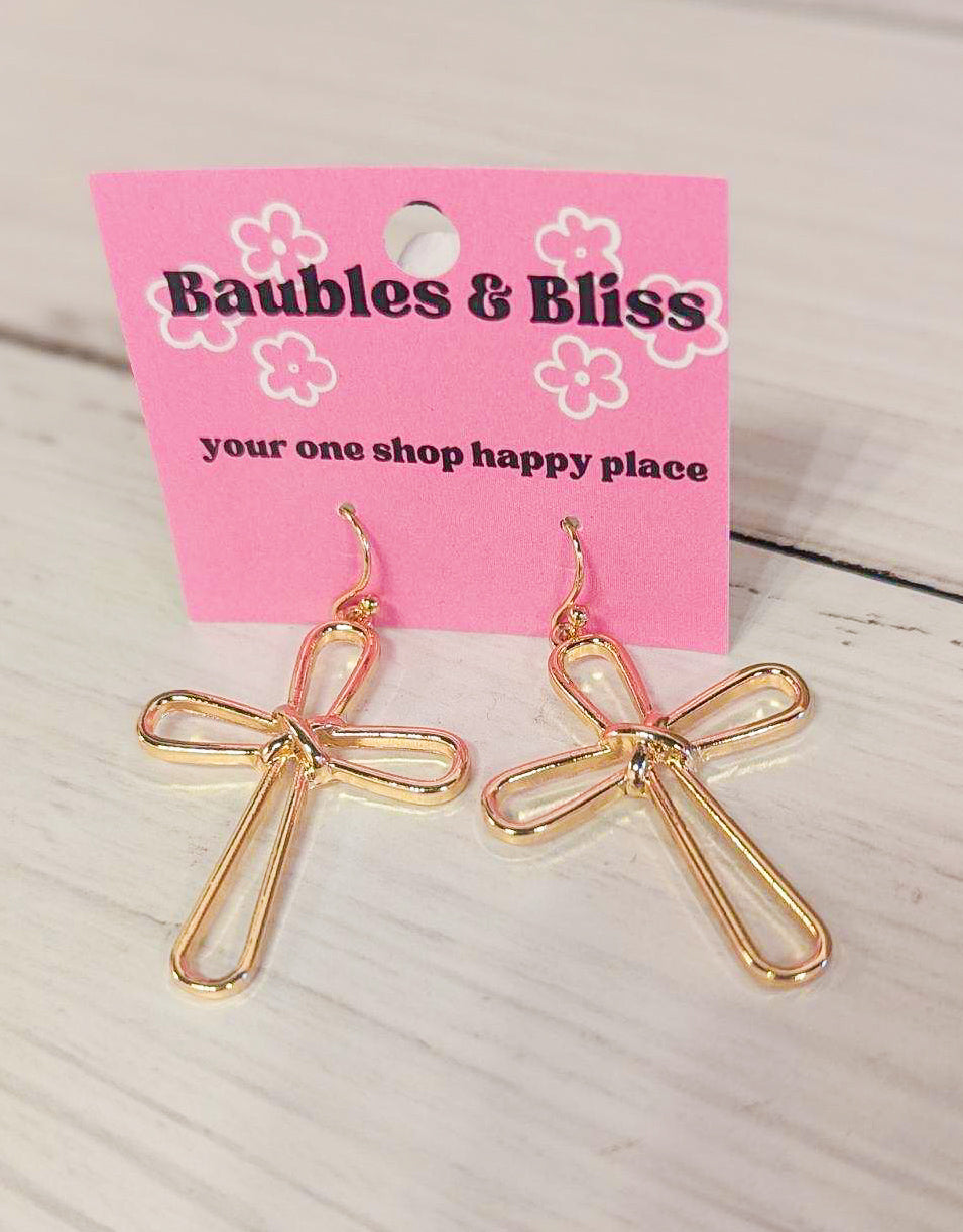 Gold Twist Cross Earrings