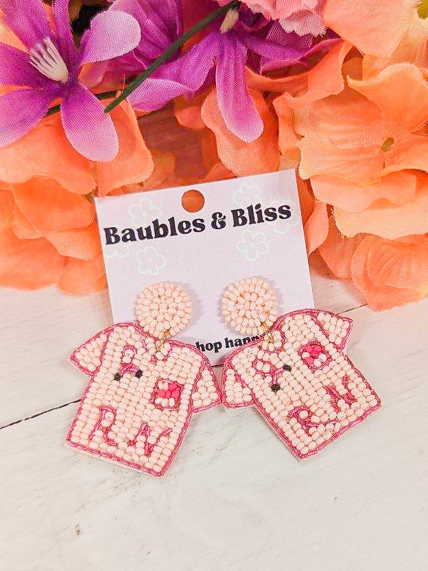 Pink Scrub Top Beaded Earrings