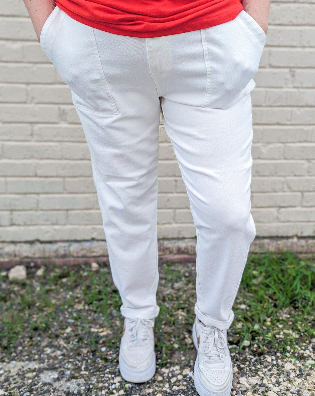 Jodie - White HW Garment Dyed Cuffed Judy Blue Joggers