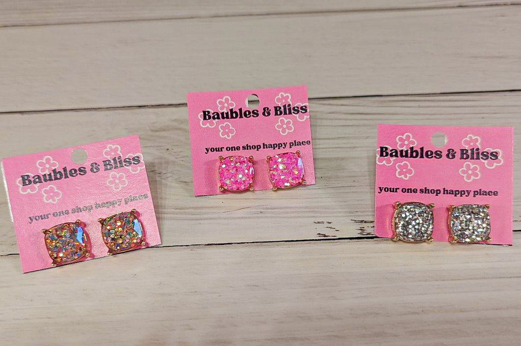 Glitter Is Life Square Stud Earrings