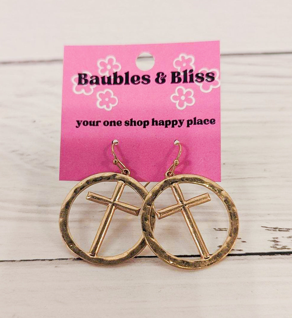 Believe Metal Cross Gold Earrings