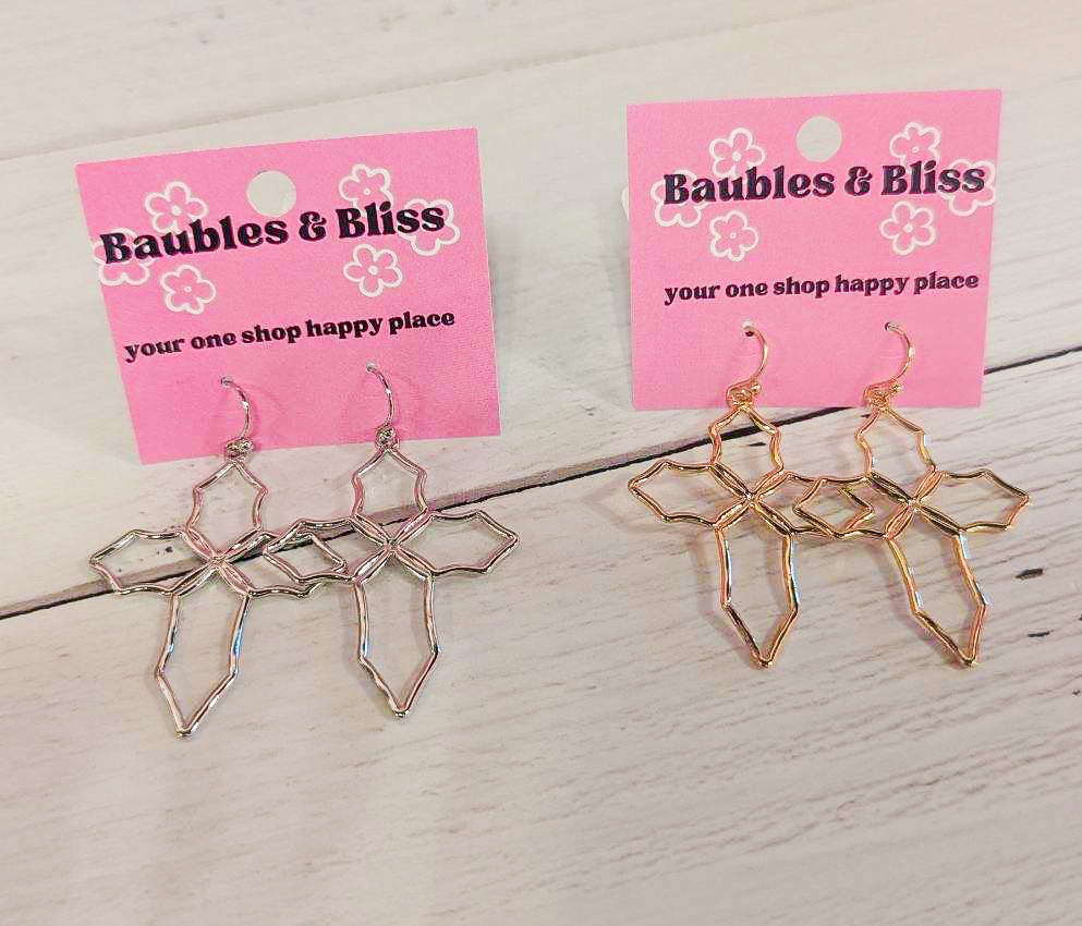 Blessed Cross Metal Earrings