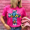 Wildflowers Floral Cross Heathered Pink Tee
