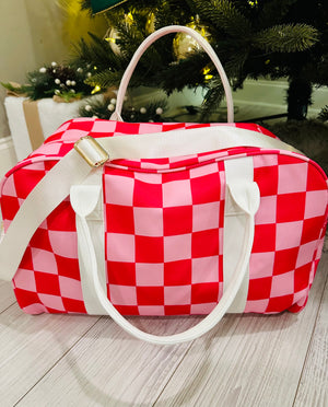 Going Places Pink Checkered Duffle Bag