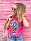 Wildflowers Floral Cross Heathered Pink Tee