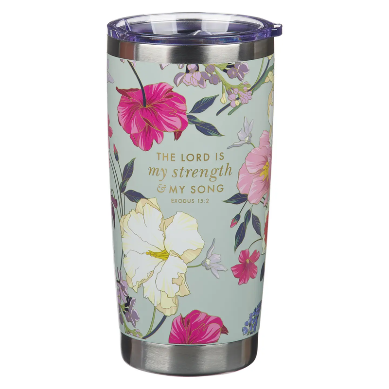 The Lord is My Strength Teal Floral Tumbler