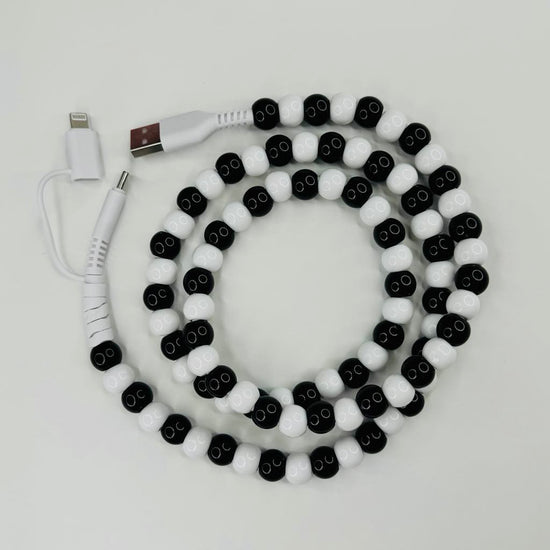 Black & White Beaded Phone Charger Cable