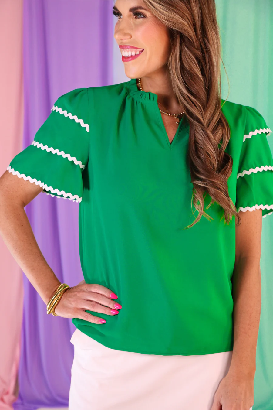 Carissa Ric Rac Kelly Green w/ White Trim Jess Lea Top