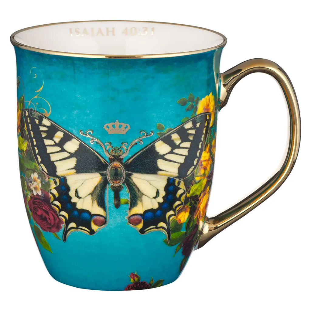 Mug Teal/White Butterfly Hope