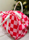 Going Places Pink Checkered Duffle Bag