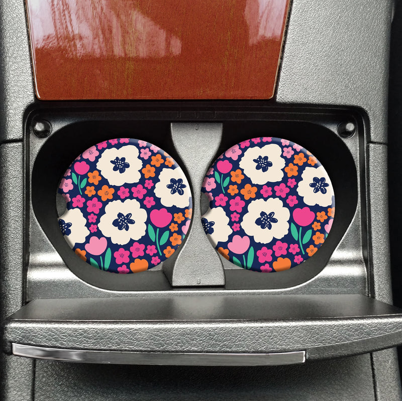 Navy Spring Floral - Car Coaster