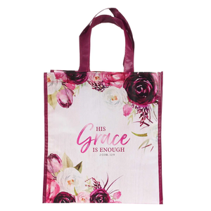 His Grace Burgundy Floral Tote Bag