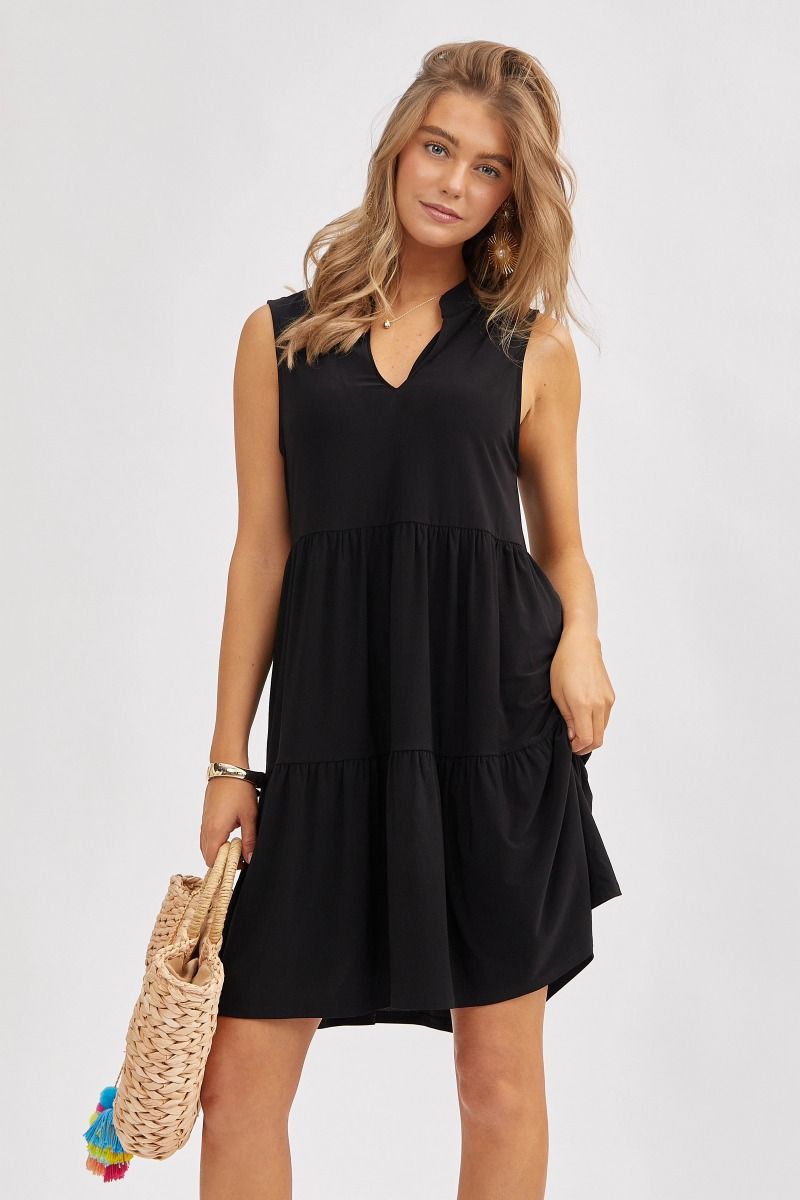 All Occasions Black Tiered Tank Dress