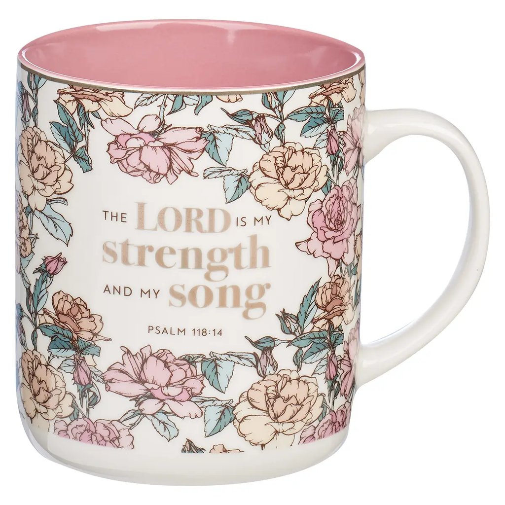 Mug My White/Pink Roses Strength & My Song Ps. 118:14