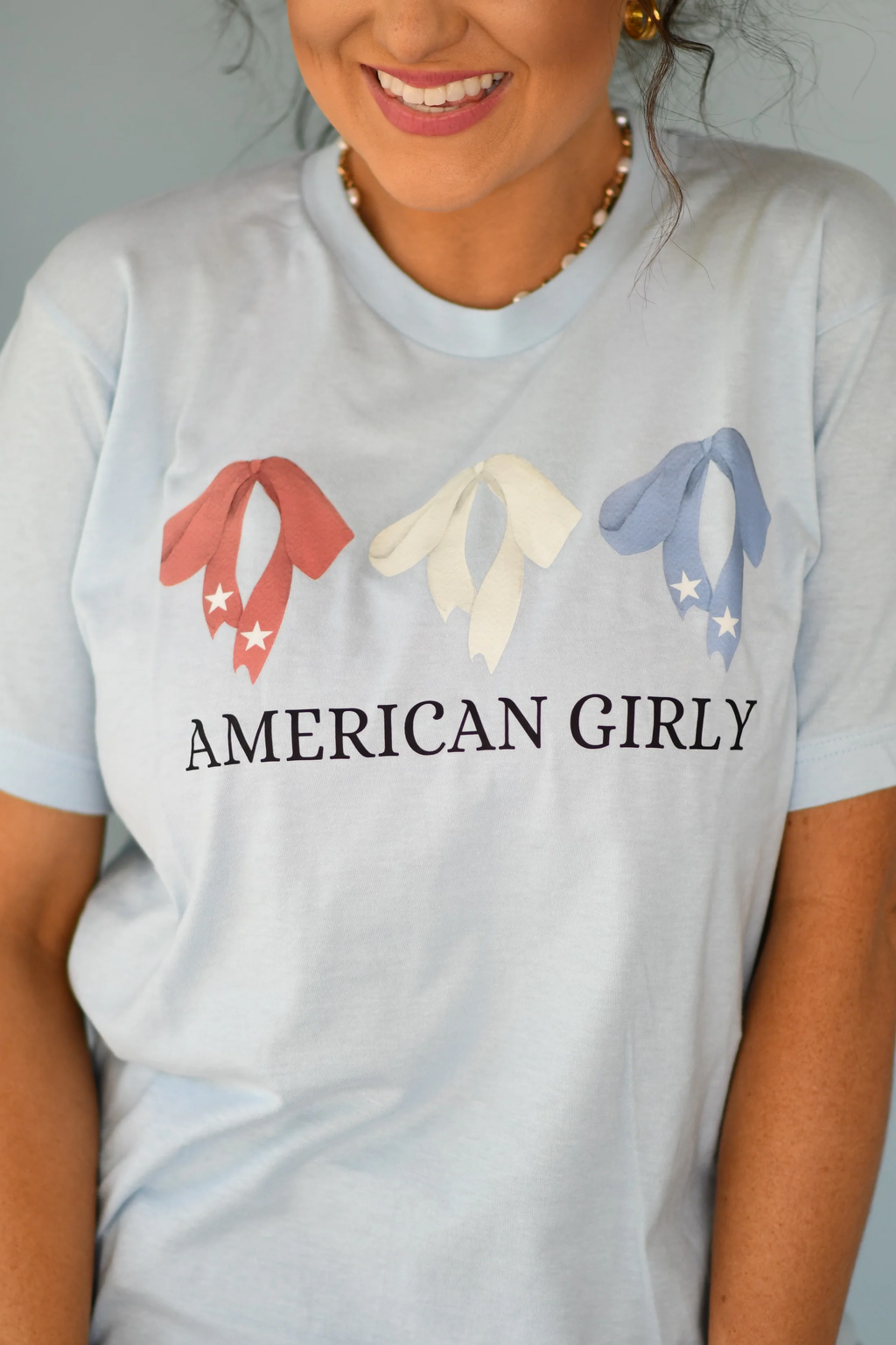 American Girly Bow Light Blue Tee