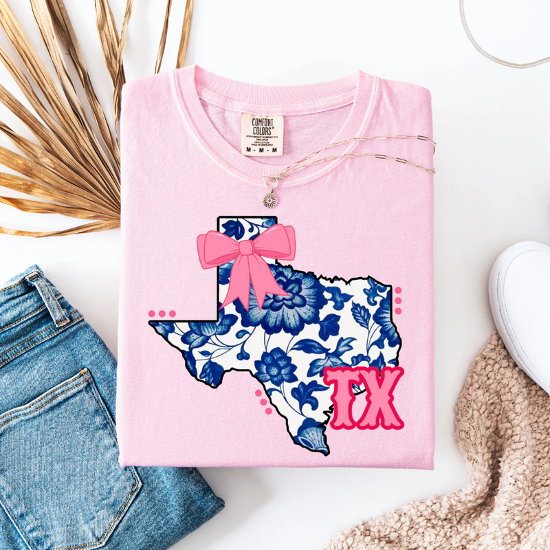 PREORDER Blue Floral Texas Comfort Colors Tee