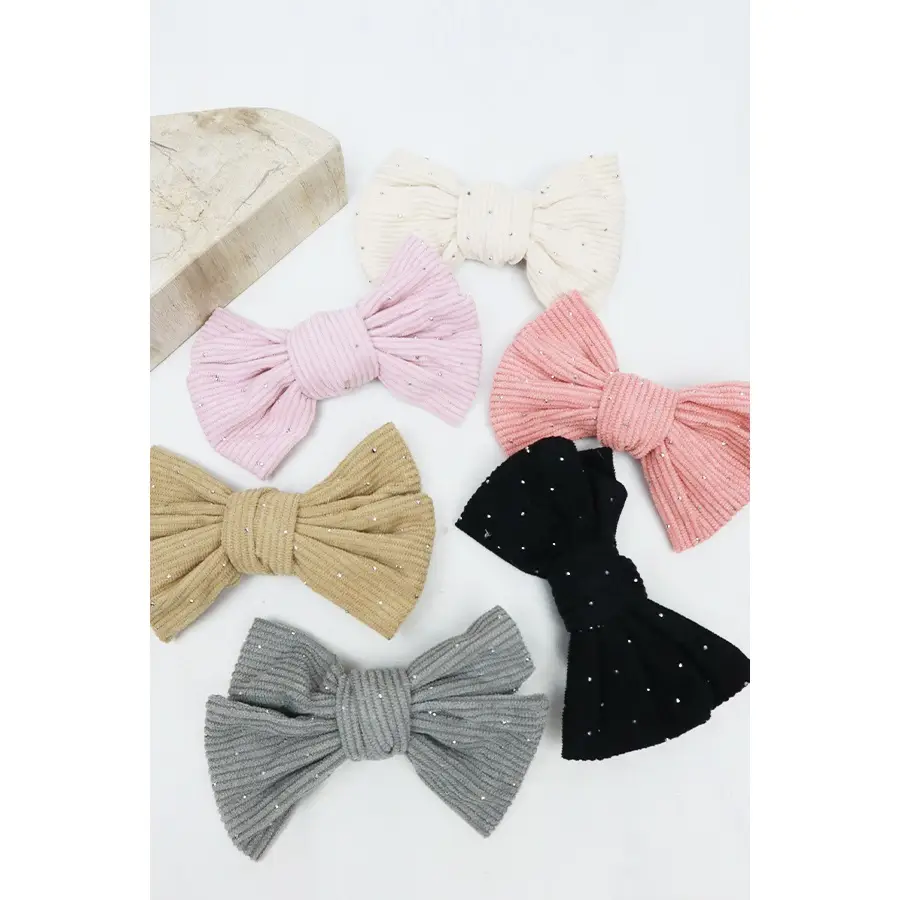 Studded Corduroy Bow Hair Clip