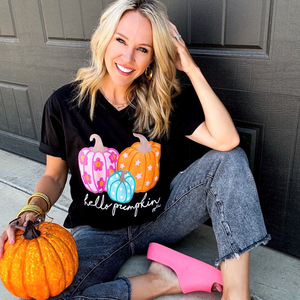 Hello Pumpkin V Neck Tee